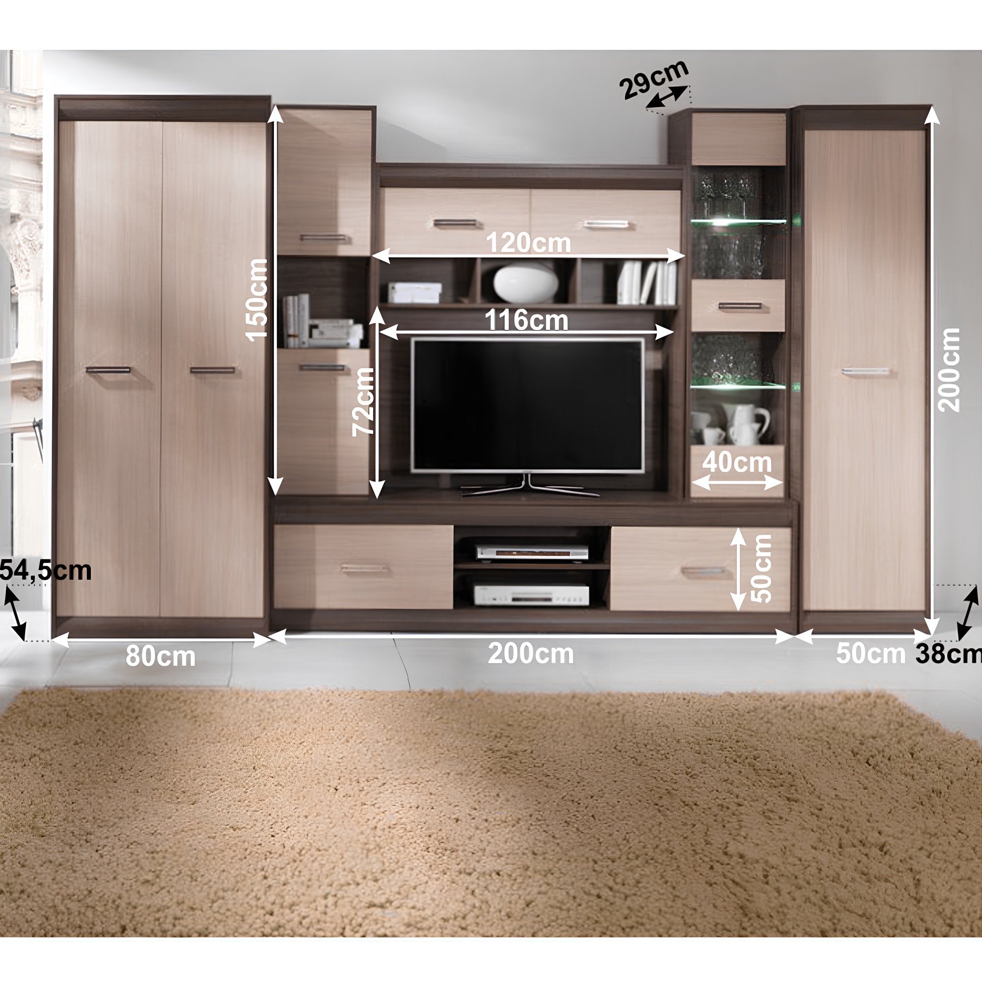 Ansamblu living KORINA, stejar deschis / stejar inchis