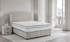 Set pat tapitat cu saltea inclusa, bej, 160x200 cm, Bella