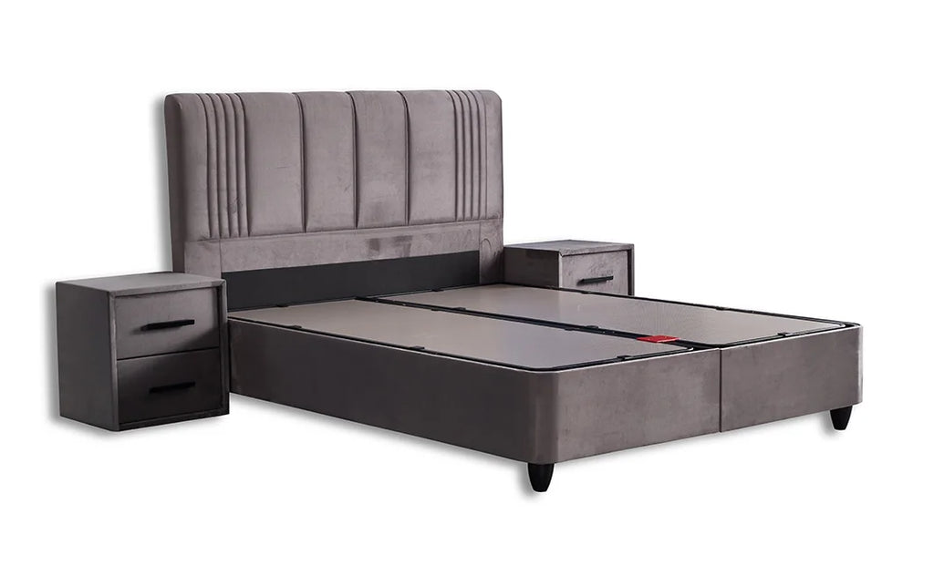 Set pat tapitat cu saltea inclusa, bej, 160x200 cm, Belicia