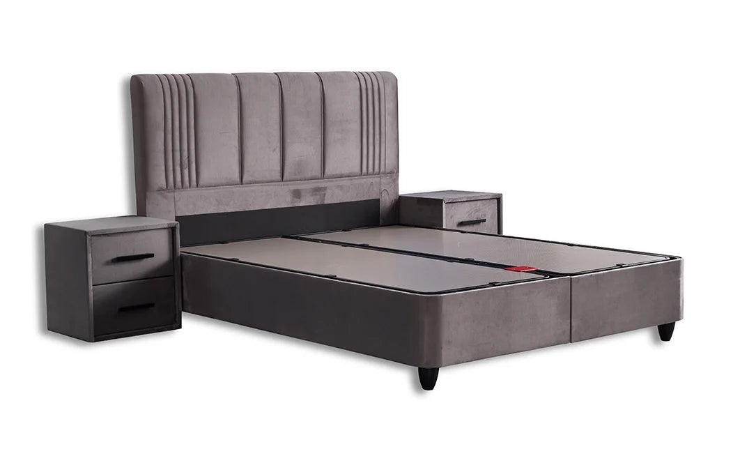 Set pat tapitat cu saltea inclusa, bej, 160x200 cm, Belicia