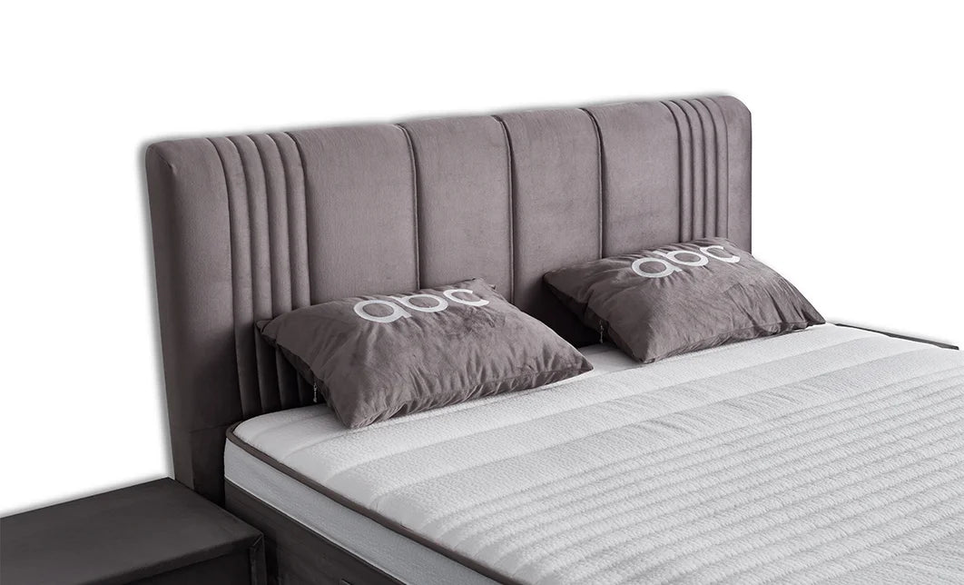 Set pat tapitat cu saltea inclusa, bej, 160x200 cm, Belicia