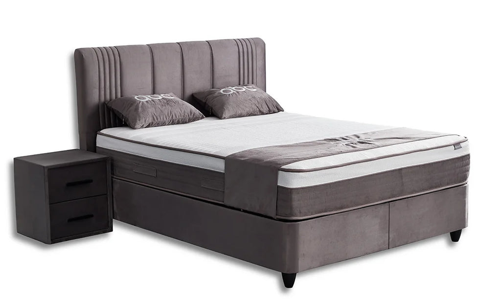 Set pat tapitat cu saltea inclusa, bej, 160x200 cm, Belicia