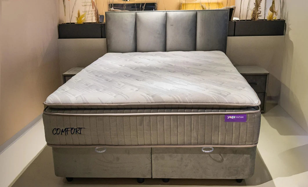 Pat tapitat cu somiera, gri, 160x200 cm, Confort PED