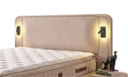 Set pat tapitat cu saltea inclusa, bej, 160x200 cm, Lilyum
