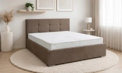 Set Pat, Tapitat Fresh, cu Saltea si Somiera Rabatabila, Ecru 180x200