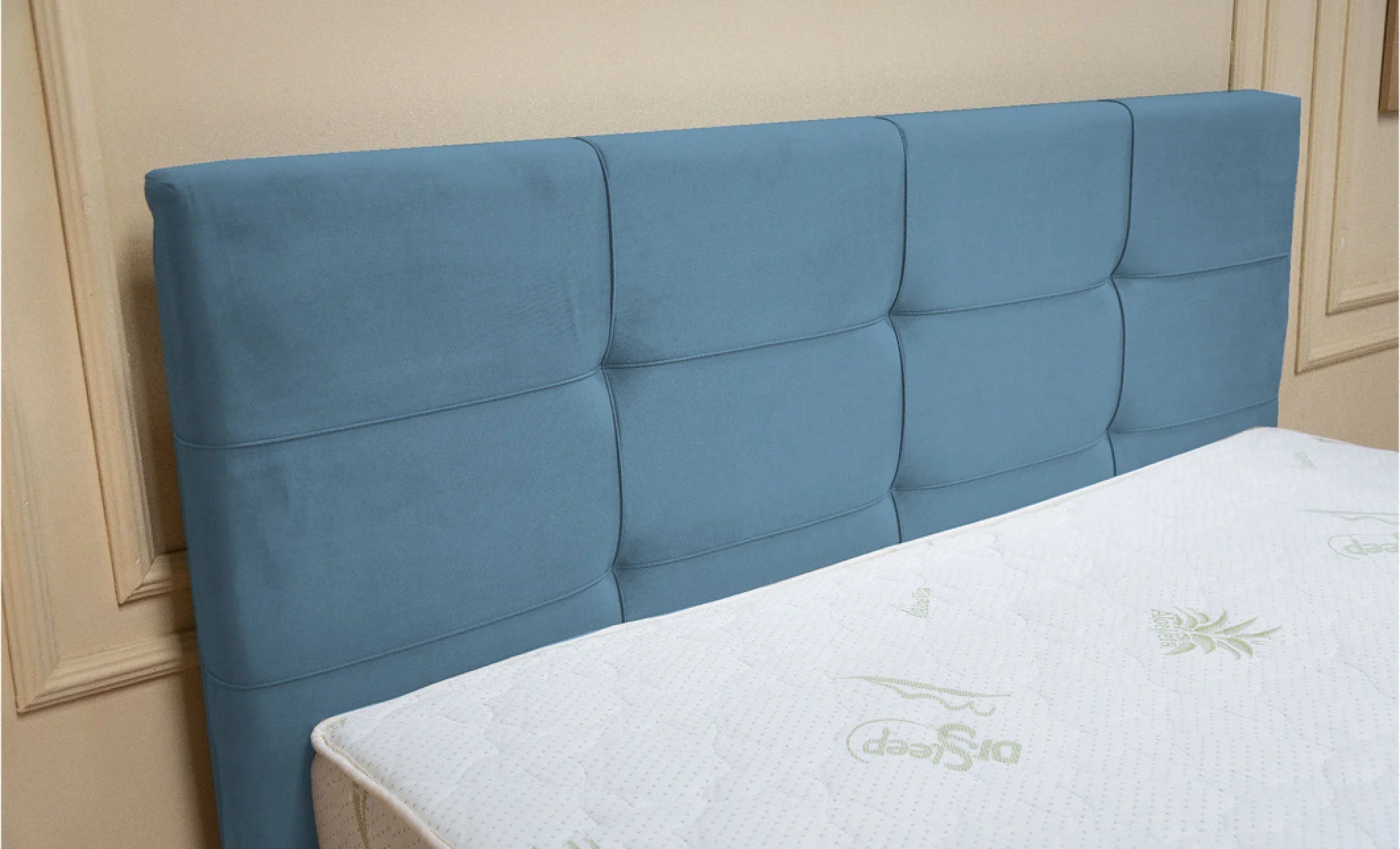 Set Pat, Tapitat Fresh, cu Saltea si Somiera Rabatabila, Albastru 140x200