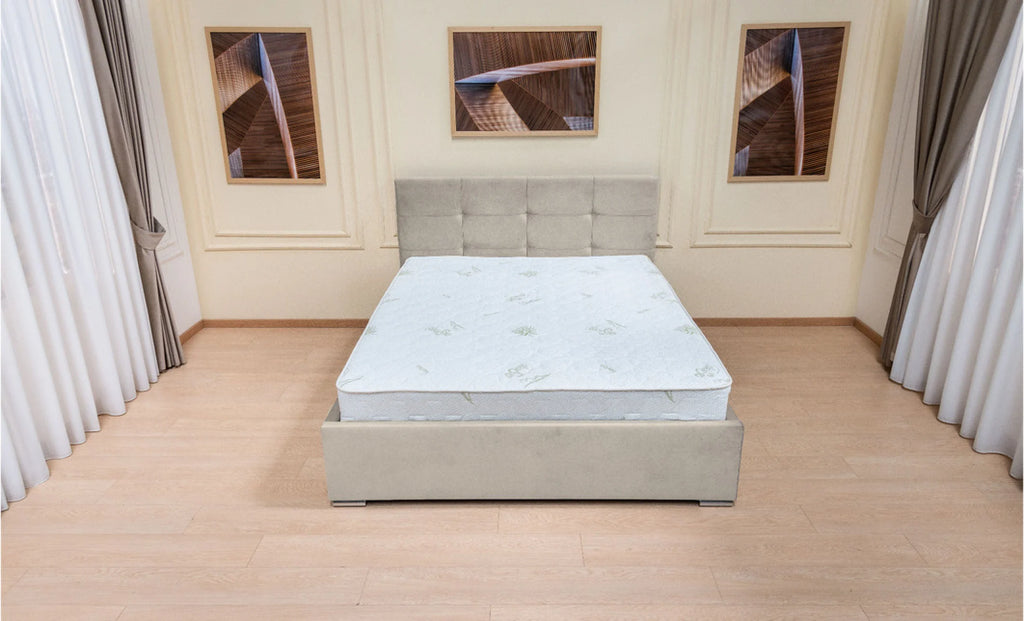 Set Pat, Tapitat Fresh, cu Saltea si Somiera Rabatabila, Ecru 180x200