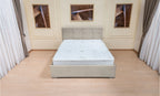 Set Pat, Tapitat Fresh, cu Saltea si Somiera Rabatabila, Ecru 180x200