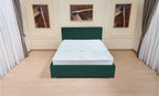 Set pat tapitat cu somiera rabatabila cu saltea inclusa, verde smarald, 160x200 cm, Fresh