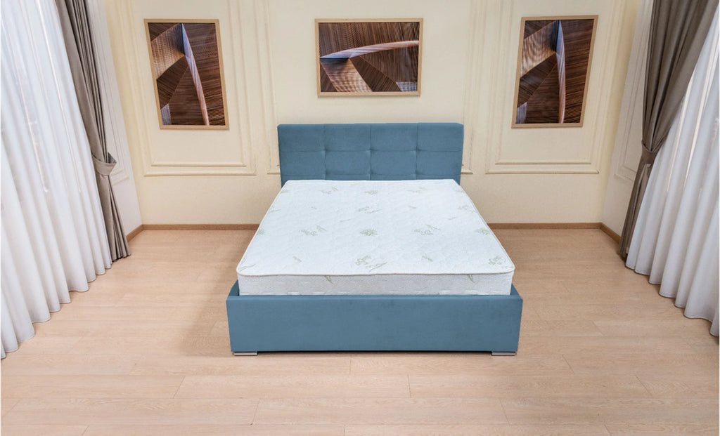 Set Pat, Tapitat Fresh, cu Saltea si Somiera Rabatabila, Albastru 140x200