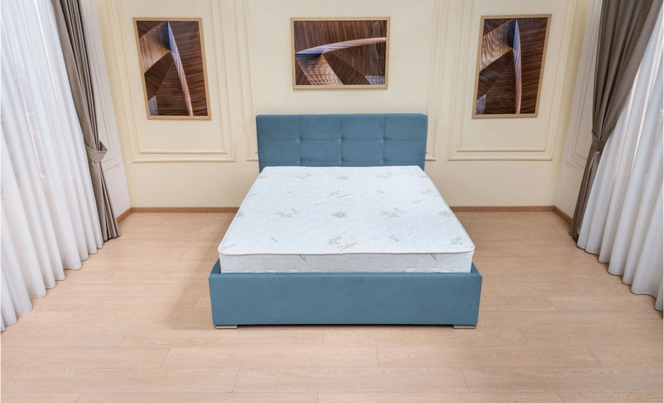 Set Pat, Tapitat Fresh, cu Saltea si Somiera Rabatabila, Albastru 140x200