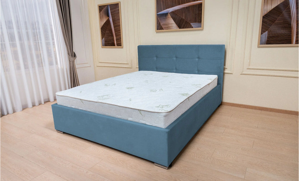 Set Pat, Tapitat Fresh, cu Saltea si Somiera Rabatabila, Albastru 140x200