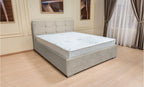Set Pat, Tapitat Fresh, cu Saltea si Somiera Rabatabila, Ecru 180x200