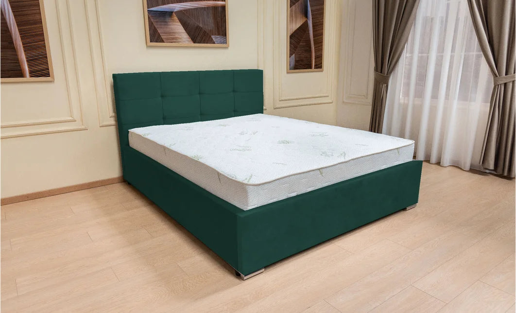 Set pat tapitat cu somiera rabatabila cu saltea inclusa, verde smarald, 160x200 cm, Fresh