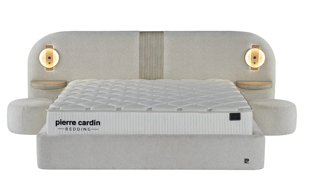 Pat tapitat Pierre Cardin cu somiera cu spatiu de depozitare, bej, 160x200 cm, Oviedo