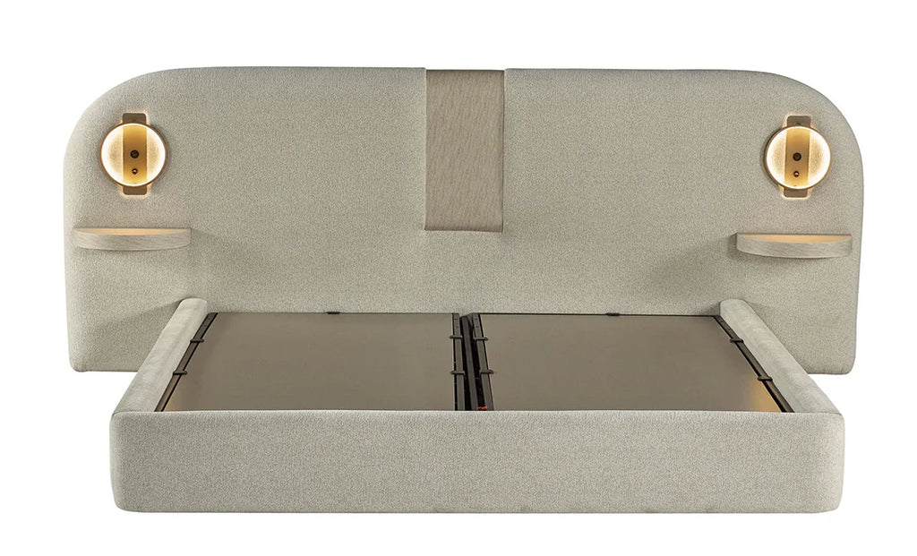 Pat tapitat Pierre Cardin cu somiera cu spatiu de depozitare, bej, 160x200 cm, Oviedo