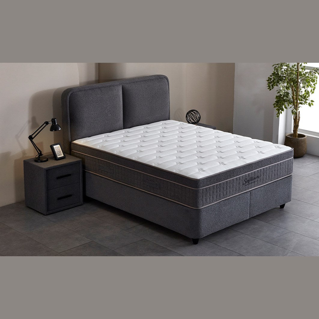 Pat Unique Gri Inchis în dormitor, imaginea 3