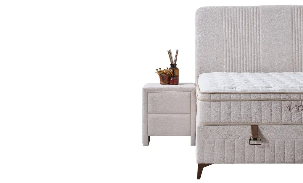 Set pat tapitat cu saltea inclusa, bej, 160x200 cm, Vogue