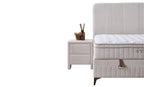 Set pat tapitat cu saltea inclusa, bej, 160x200 cm, Vogue