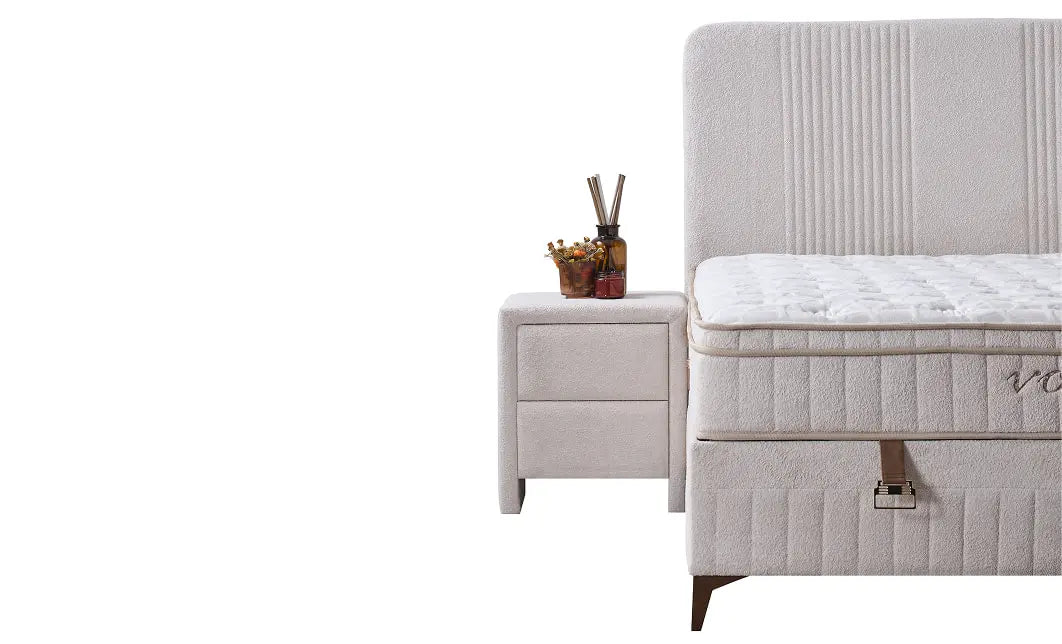 Set pat tapitat cu saltea inclusa, bej, 160x200 cm, Vogue