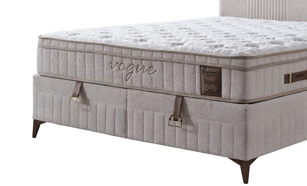 Set pat tapitat cu saltea inclusa, bej, 160x200 cm, Vogue