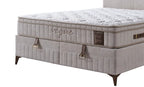 Set pat tapitat cu saltea inclusa, bej, 160x200 cm, Vogue