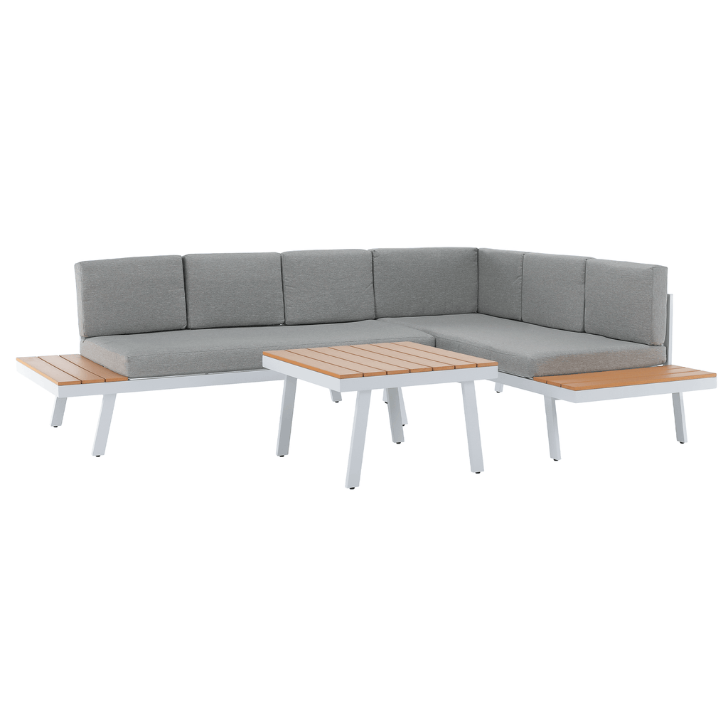 Set de gradina PELOR, otel alb/stejar/gri deschis