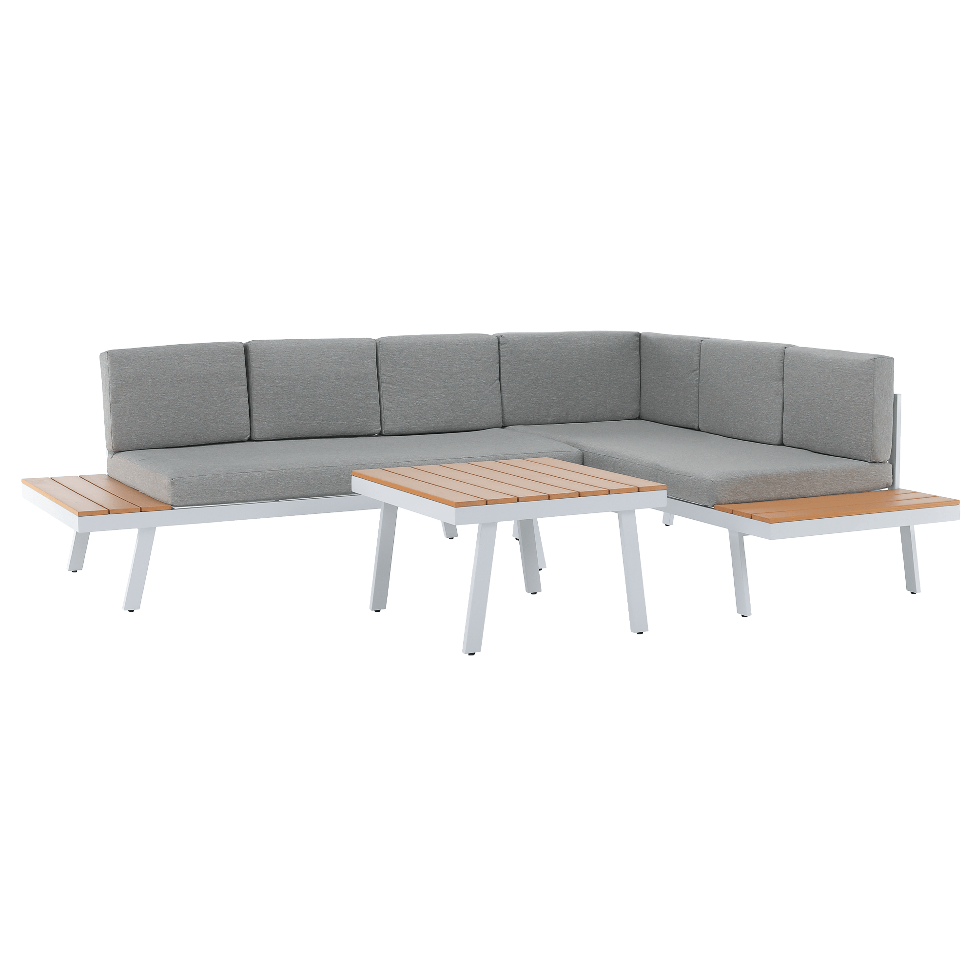 Set de gradina PELOR, otel alb/stejar/gri deschis