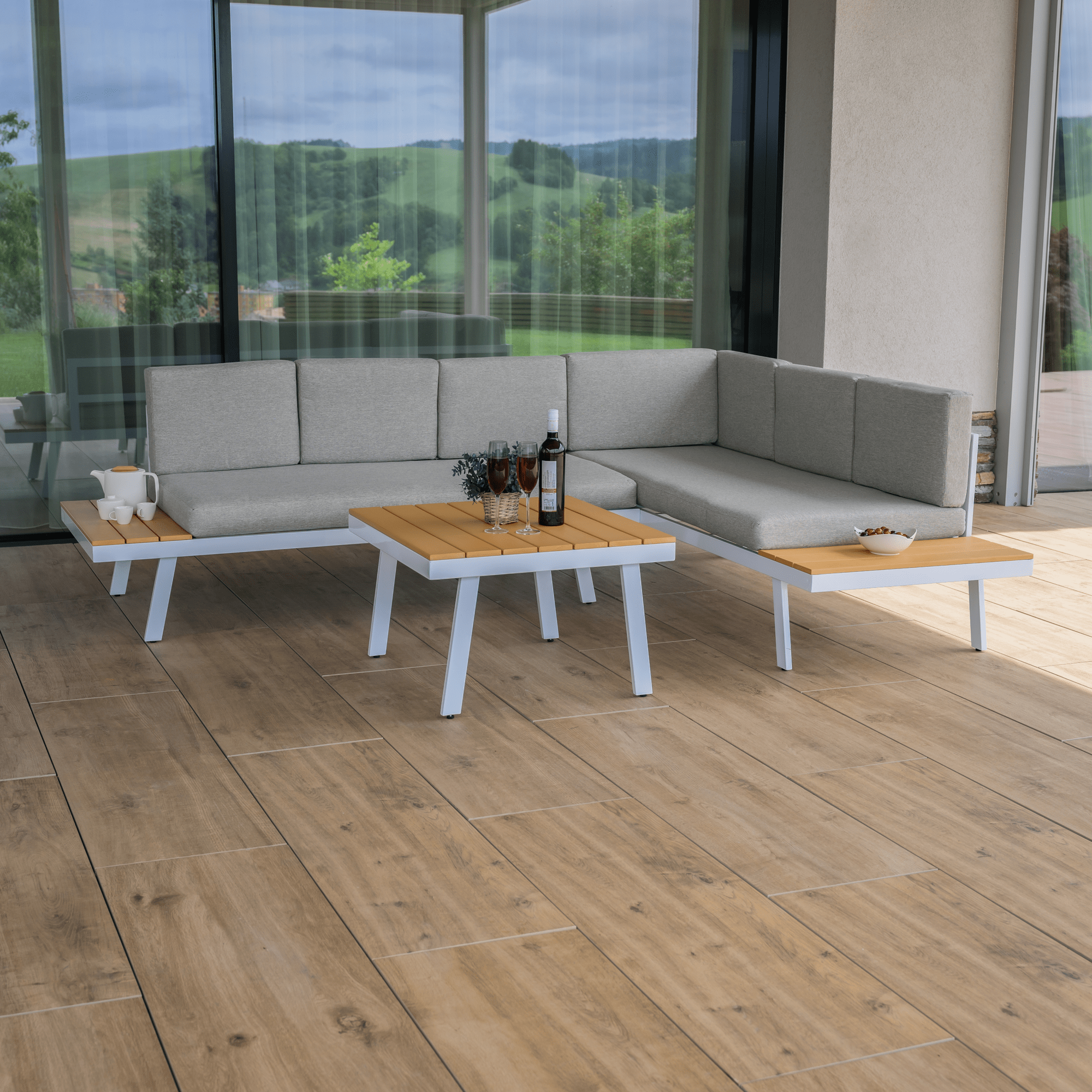 Set gradina PELOR, alb / stejar / gri deschis