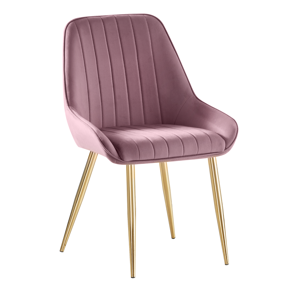 Scaun de dining PERLIA, roz tesatura Velvet/gold crom-auriu