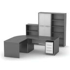 Birou PC RIOMA, grafit / alb