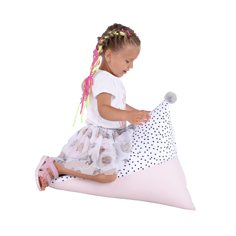 Fotoliu sac POMPOM, alb / roz / gri