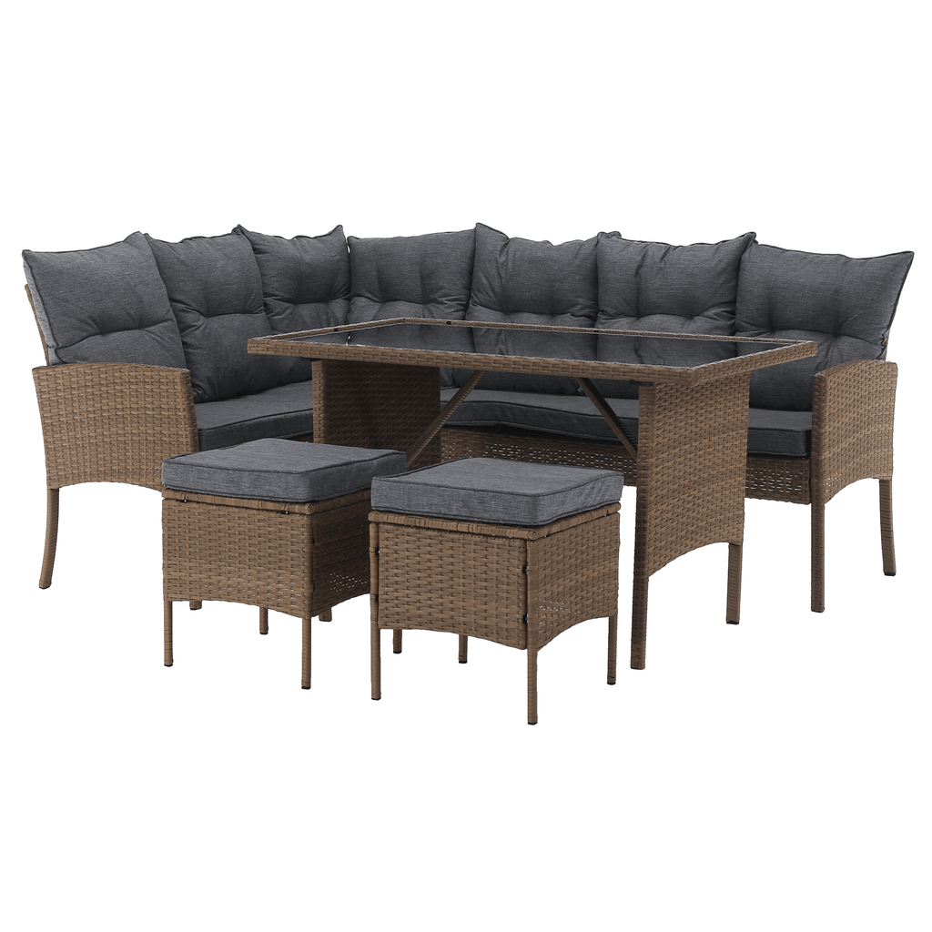 Set de gradina din ratan RANDI, culoare naturala/gri deschis