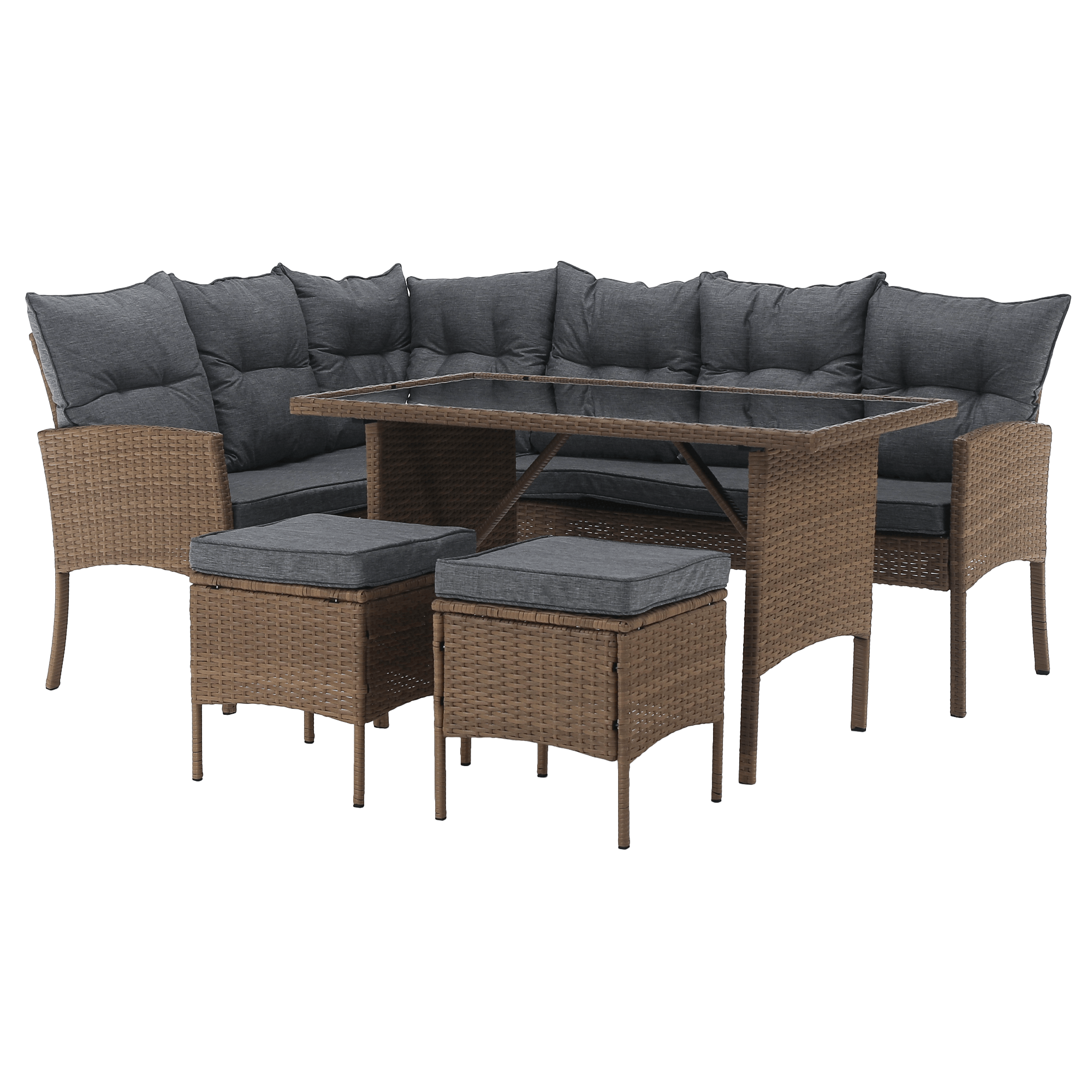 Set de gradina din ratan RANDI, culoare naturala/gri deschis