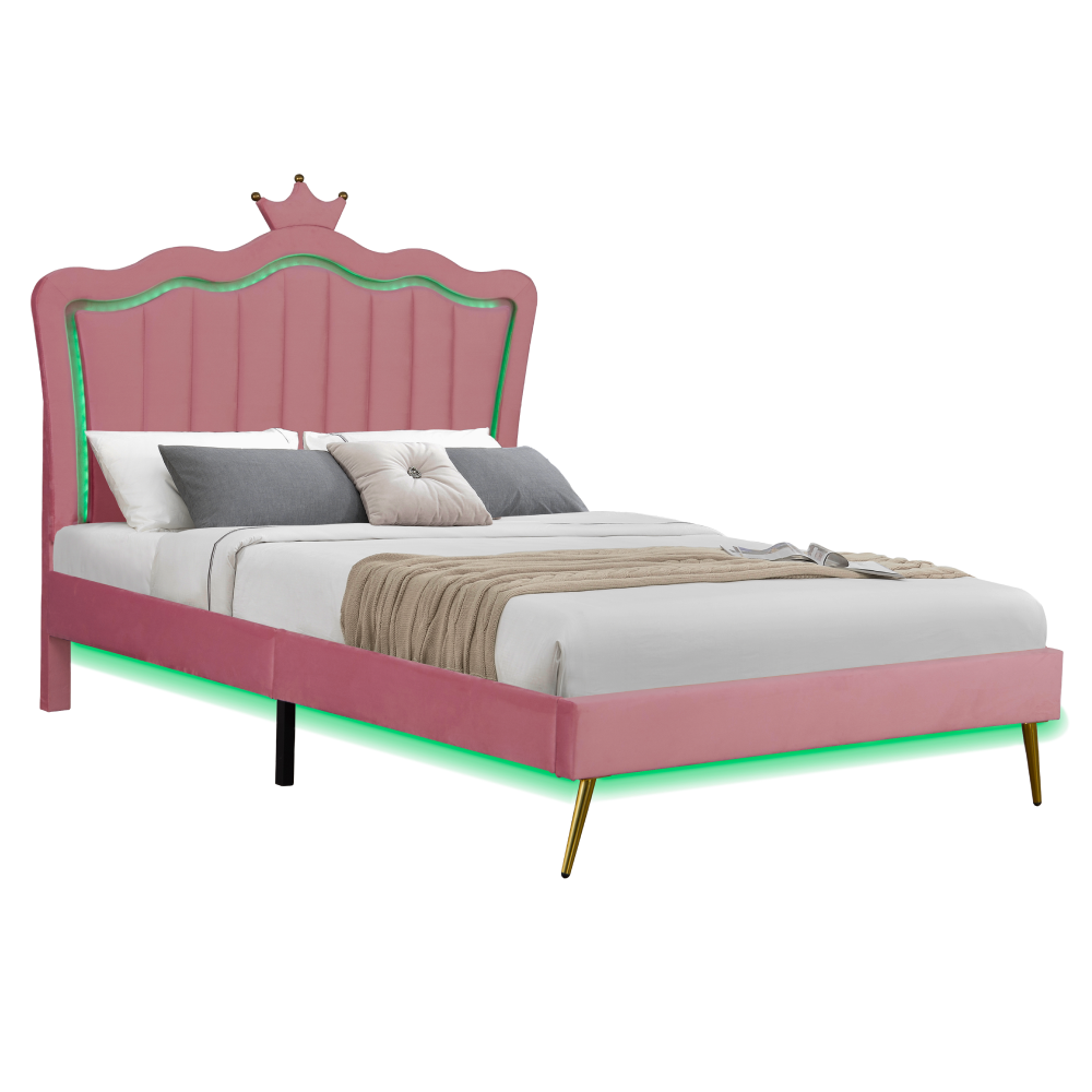 Pat cu somiera RANIA, tesatura roz Velvet
