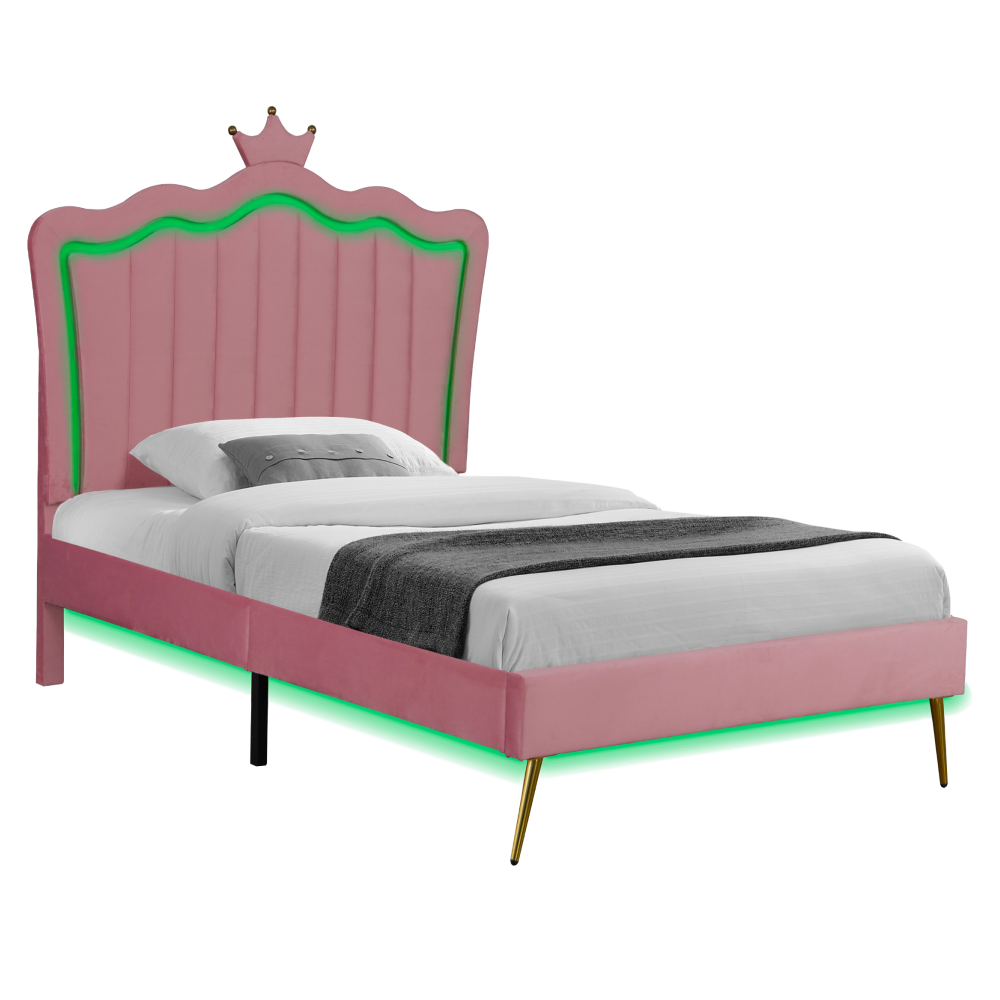 Pat cu somiera RANIA, tesatura Velvet roz