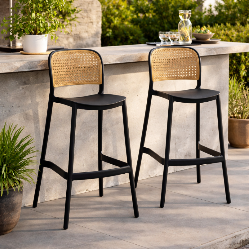 Scaun de bar RAVID, negru / bej