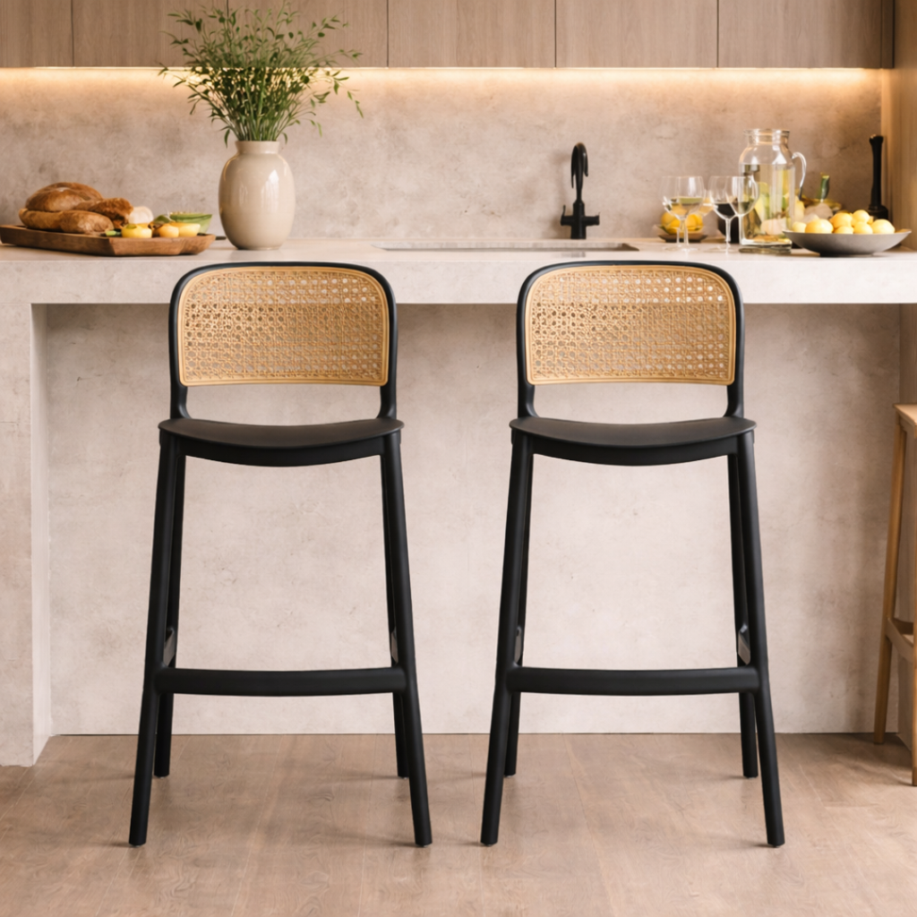 Scaun de bar RAVID, negru / bej