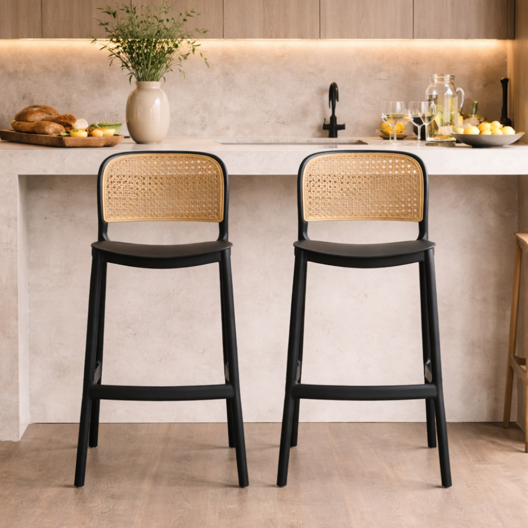 Scaun de bar RAVID, negru / bej