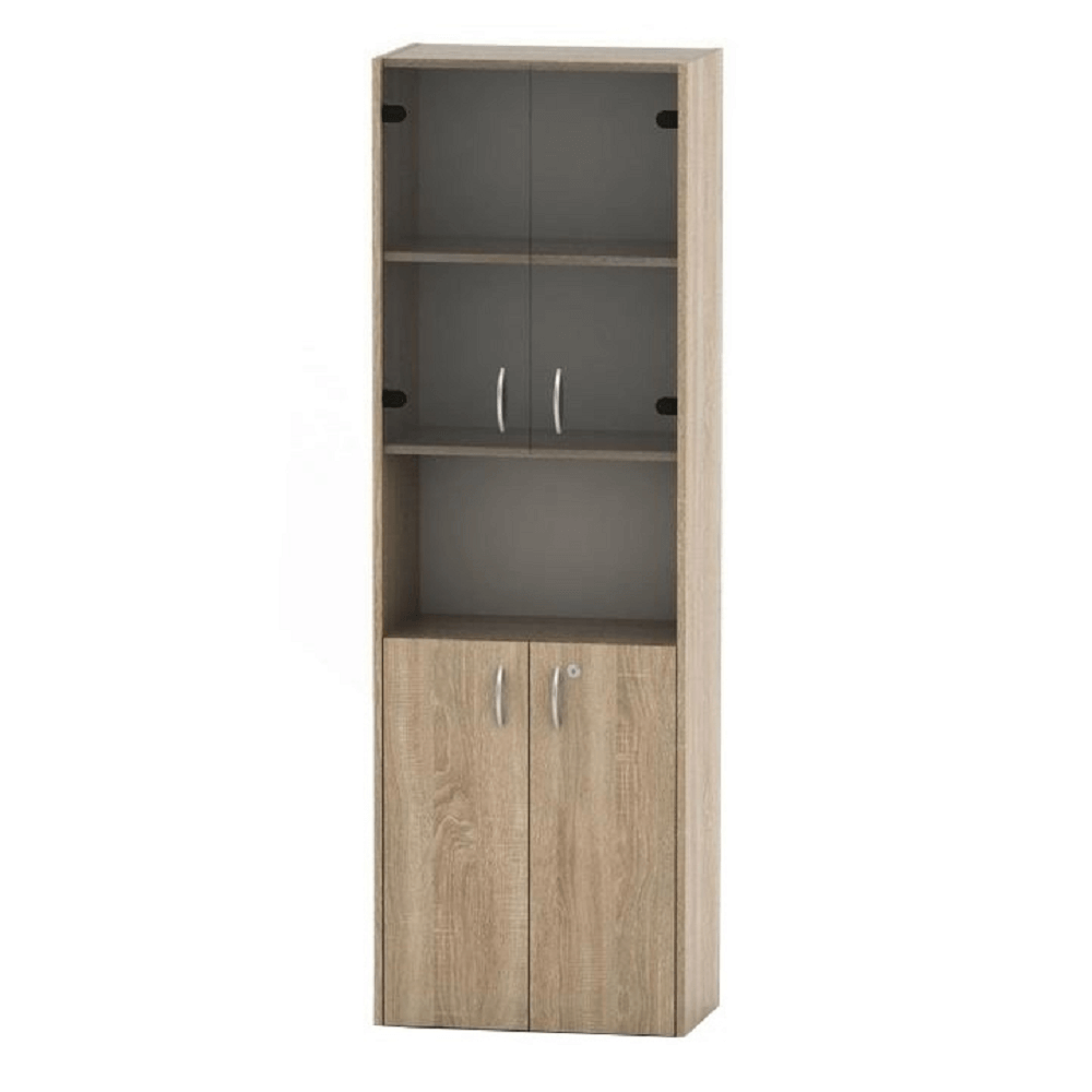 Dulap cu rafturi si vitrina cu usi TEMPO ASISTENT NEW 004, stejar sonoma