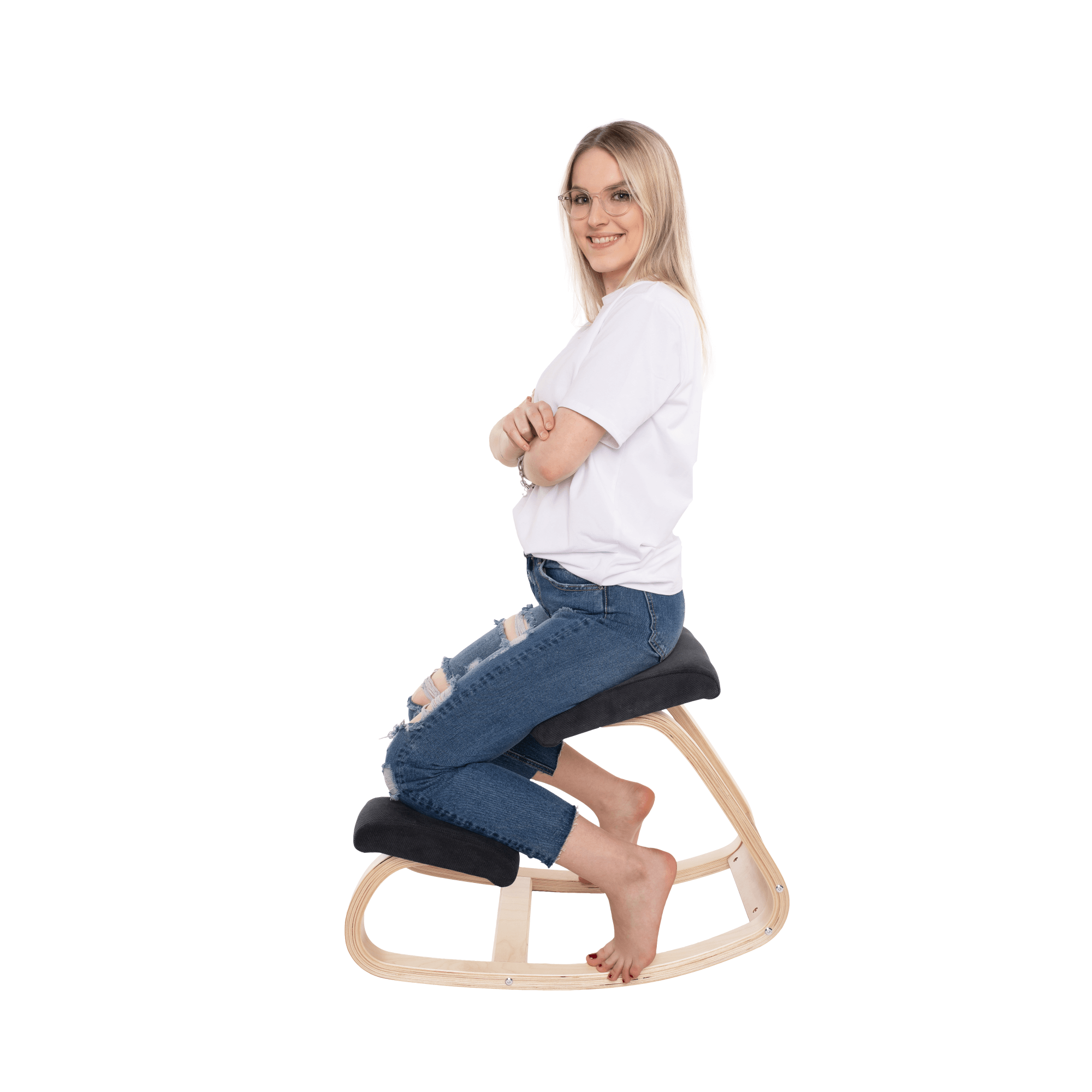 Scaun genunchi, negru / natural, RENAR