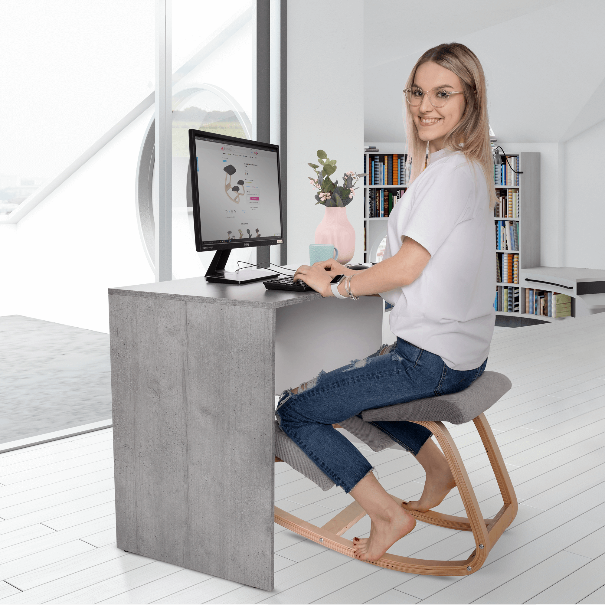 Scaun ergonomic tapitat RENAR, vedere 2