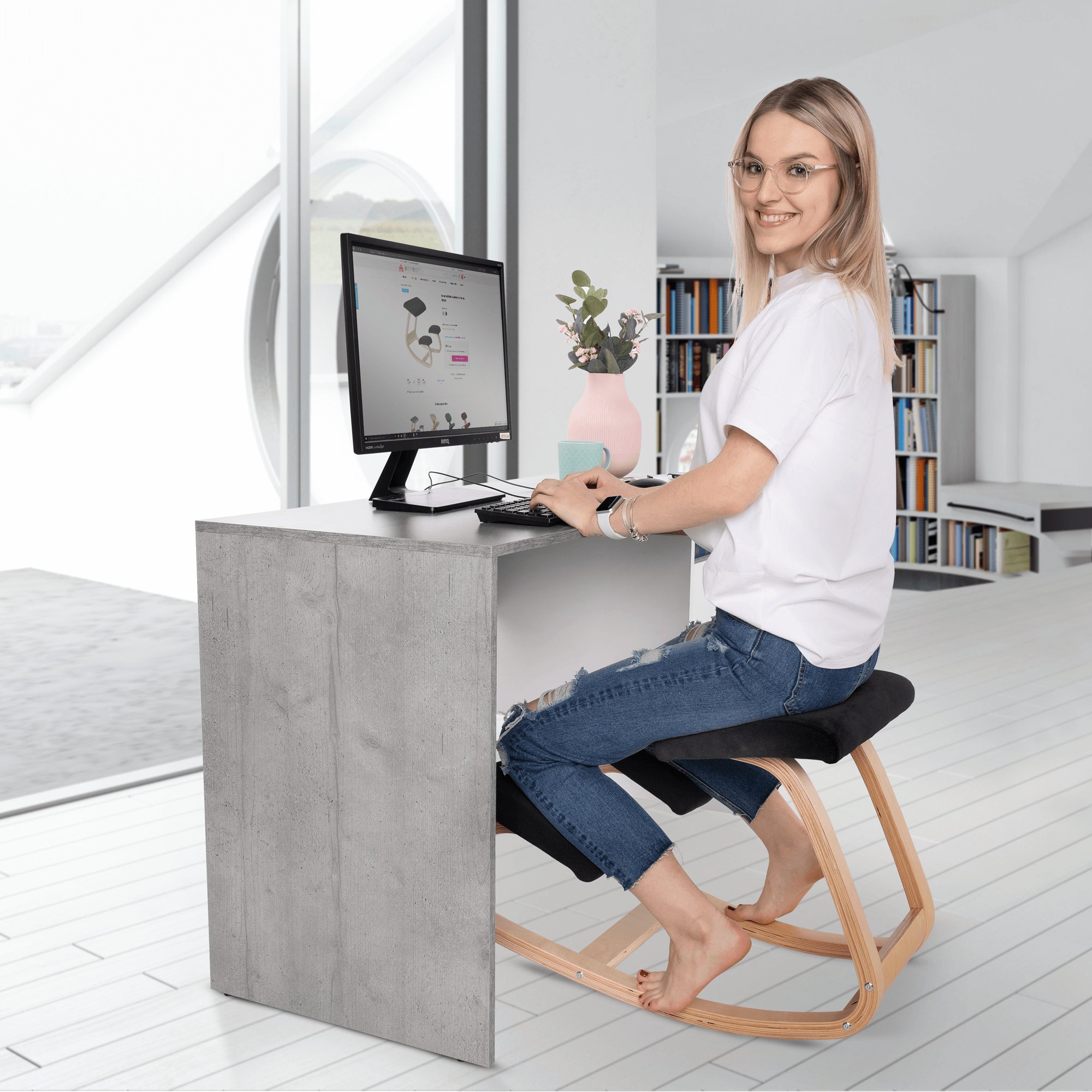 Scaun ergonomic tapitat RENAR, vedere 2
