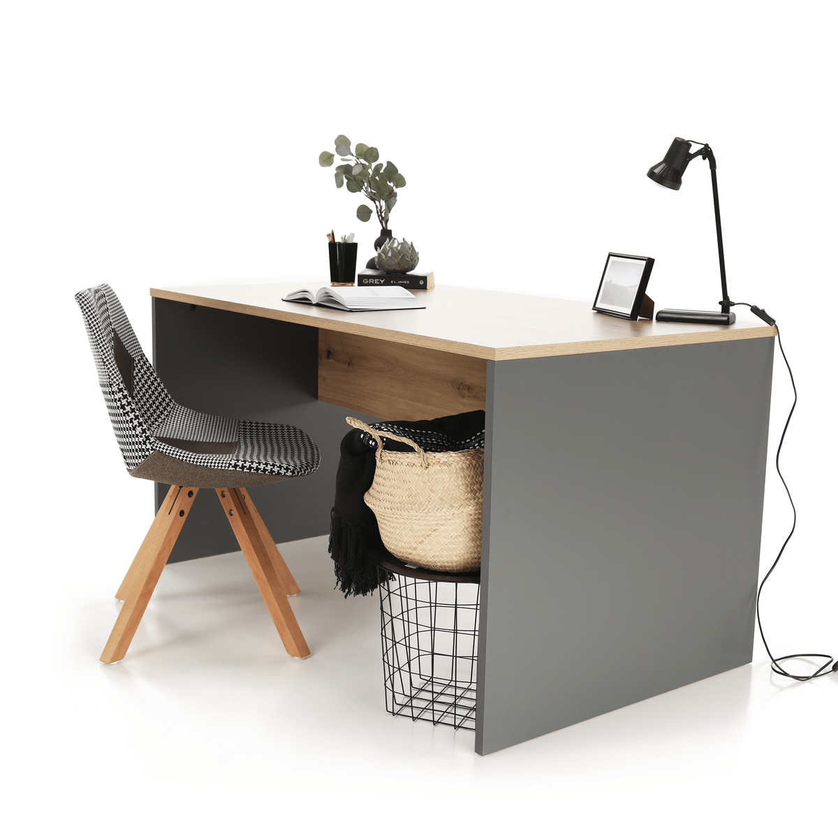 Birou PC RIOMA, grafit / stejar artisan