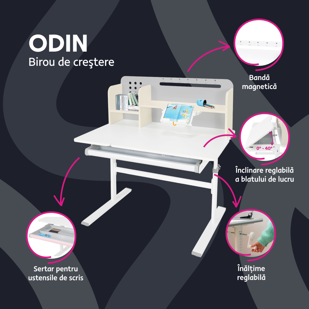 Masa de crestere ODIN, gri / alb