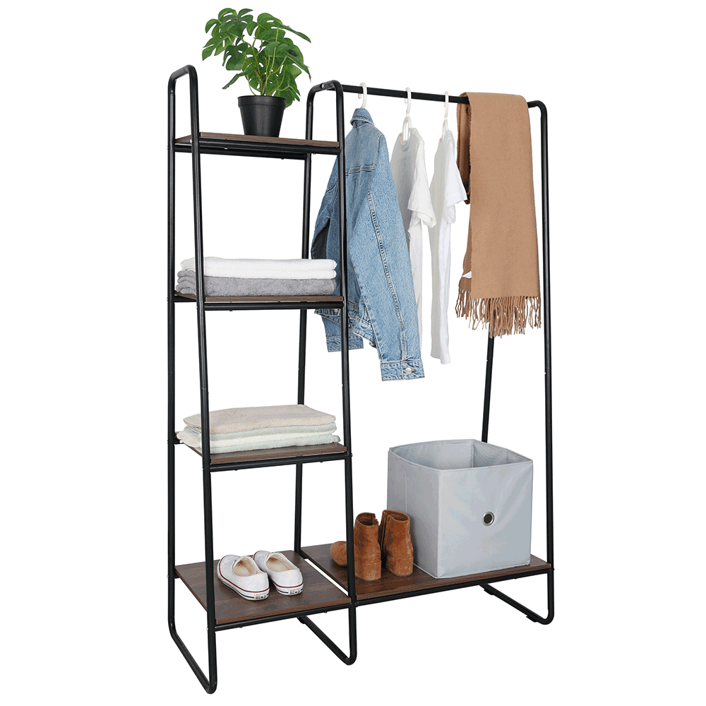 Organizator dulap/raft cu etajere ROBYN, negru/nuc