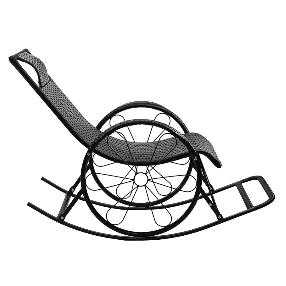 Scaun balansoar, ratan/metal, negru, ROKIN