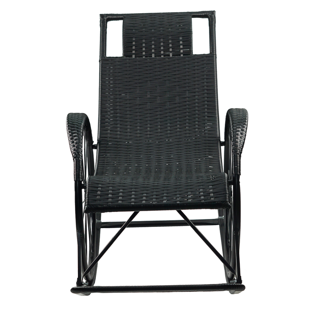 Scaun balansoar, ratan/metal, negru, ROKIN