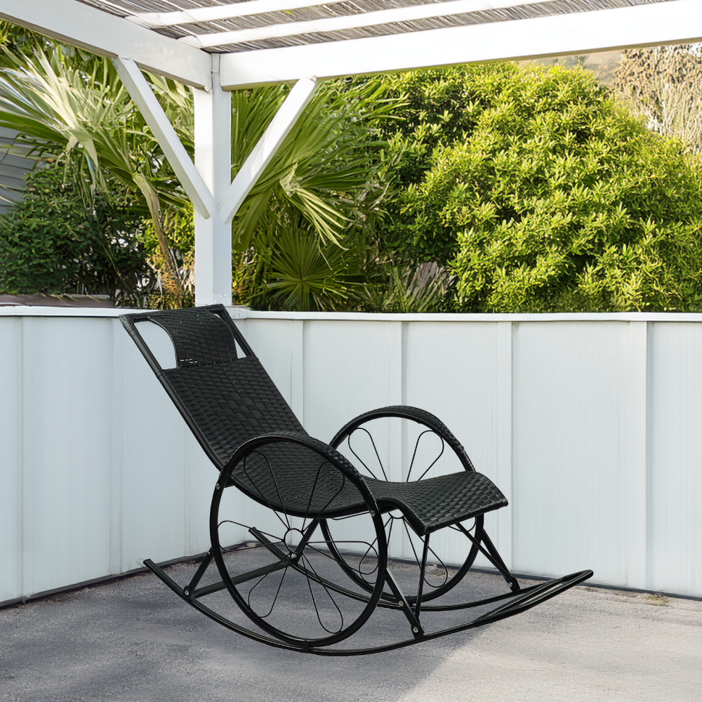 Scaun balansoar, ratan/metal, negru, ROKIN