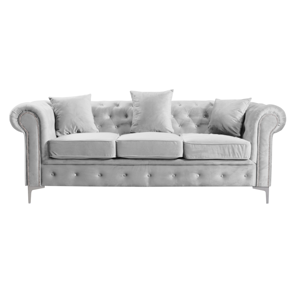 Canapea extensibila de lux 3 locuri ROMANO, stofa gri deschis Velvet
